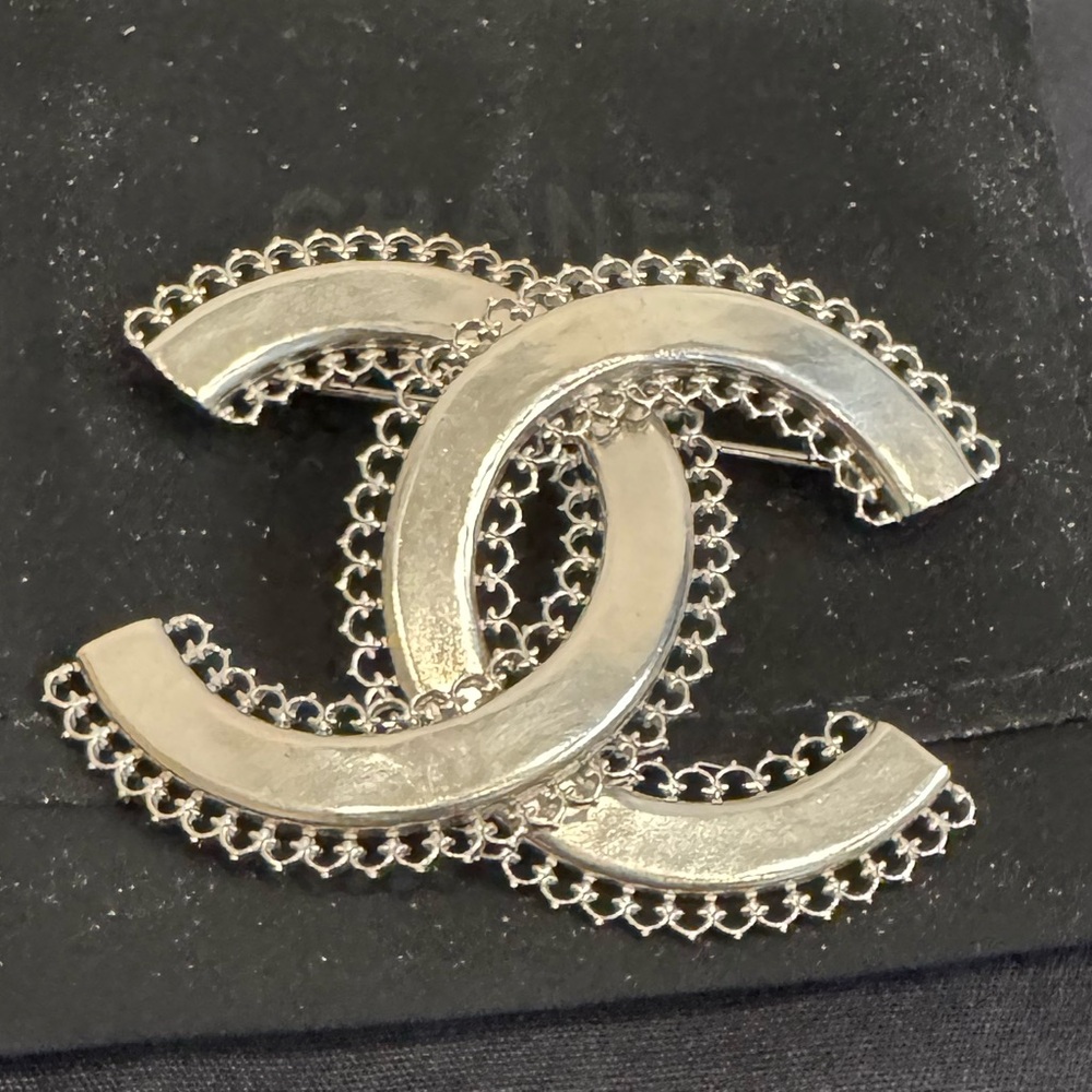 Chanel silver brooch large